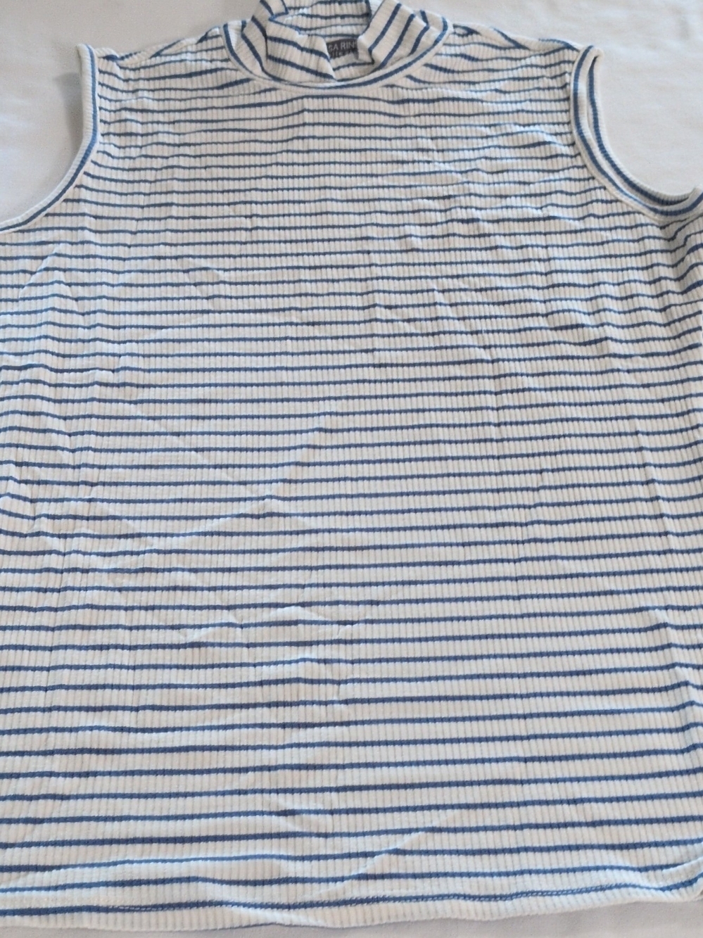 Lisa Rinna Collection Girls' White and Blue Striped Mock Neck Tank
